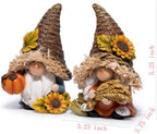 Thanksgiving Decor Harvest Elf Figurines with Pumpkin Sunflower, alternate view 3
