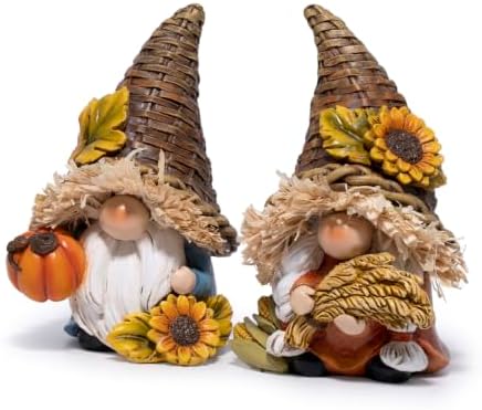 Thanksgiving Decor Harvest Elf Figurines with Pumpkin Sunflower, alternate view 4