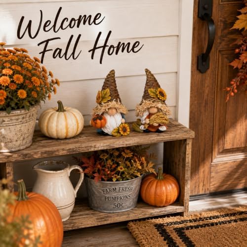 Thanksgiving Decor Harvest Elf Figurines with Pumpkin Sunflower, alternate view 7