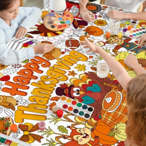 Thanksgiving Decorations Activity Poster, 31.5 x 72 Inch Turkey-Themed Thanksgiving Tablecloth, Paper Coloring, alternate