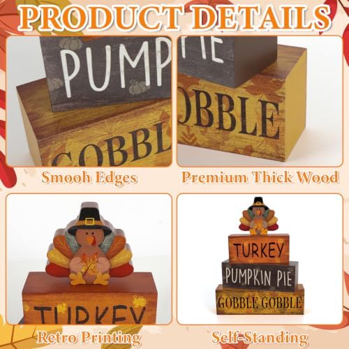 Thanksgiving Decorations for Home Wooden Block Signs, Turkey Centerpieces in Turkey.Leaf, alternate view 4
