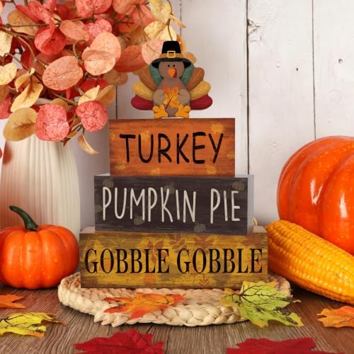 Thanksgiving Decorations for Home Wooden Block Signs, Turkey Centerpieces in Turkey.Leaf, alternate view 5