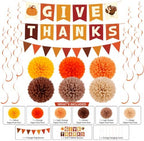 Thanksgiving Decorations - Give Thanks Banner with Pompoms Hanging Swirls, alternate view 4