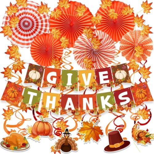 Thanksgiving Decorations GIVE Thanks Hanging Banner Porch Sign Autumn Pumpkin Maple Leaf Hanging Garland