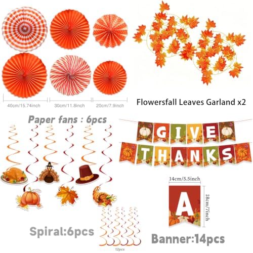 Thanksgiving Decorations GIVE Thanks Hanging Banner Porch Sign Autumn Pumpkin Maple Leaf Hanging Garland, alternate view 3