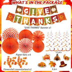 Thanksgiving Decorations GIVE Thanks Hanging Banner Porch Sign Autumn Pumpkin Maple Leaf Hanging Garland, alternate view 4