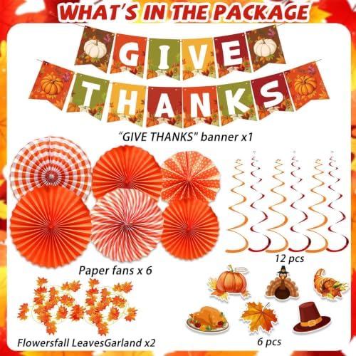 Thanksgiving Decorations GIVE Thanks Hanging Banner Porch Sign Autumn Pumpkin Maple Leaf Hanging Garland, alternate view 4
