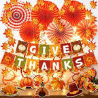 Thanksgiving Decorations GIVE Thanks Hanging Banner Porch Sign Autumn Pumpkin Maple Leaf Hanging Garland, alternate view 6
