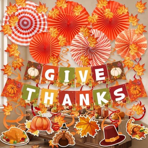 Thanksgiving Decorations GIVE Thanks Hanging Banner Porch Sign Autumn Pumpkin Maple Leaf Hanging Garland, alternate view 7