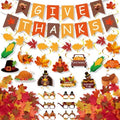 Thanksgiving Decorations Set, GIVE THANKS Banner and Garland, Hanging Swirls, Turkey Glasses and Maple Leaf for