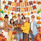 Thanksgiving Decorations Set, GIVE THANKS Banner and Garland, Hanging Swirls, Turkey Glasses and Maple Leaf for, alternate