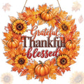 Thanksgiving Door Sign Decorations Wreath Wooden Fall Autumn Hanging Sign 3D Hollow Maple Leaf Pumpkin Front
