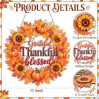 Thanksgiving Door Sign Decorations Wreath Wooden Fall Autumn Hanging Sign 3D Hollow Maple Leaf Pumpkin Front, alternate view