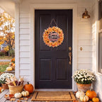 Thanksgiving Door Sign Decorations Wreath Wooden Fall Autumn Hanging Sign 3D Hollow Maple Leaf Pumpkin Front, alternate view