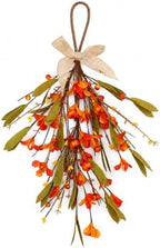 Thanksgiving Fall Hanging Swag Decor, Artificial Autumn Flower Pumpkin Door Decoration with Orange Berries, Fall
