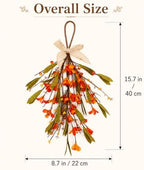 Thanksgiving Fall Hanging Swag Decor, Artificial Autumn Flower Pumpkin Door Decoration with Orange Berries, Fall, alternate