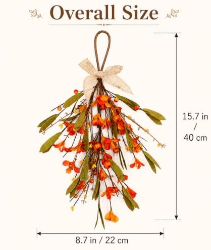 Thanksgiving Fall Hanging Swag Decor, Artificial Autumn Flower Pumpkin Door Decoration with Orange Berries, Fall, alternate