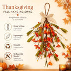 Thanksgiving Fall Hanging Swag Decor, Artificial Autumn Flower Pumpkin Door Decoration with Orange Berries, Fall, alternate
