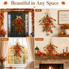 Thanksgiving Fall Hanging Swag Decor, Artificial Autumn Flower Pumpkin Door Decoration with Orange Berries, Fall, alternate