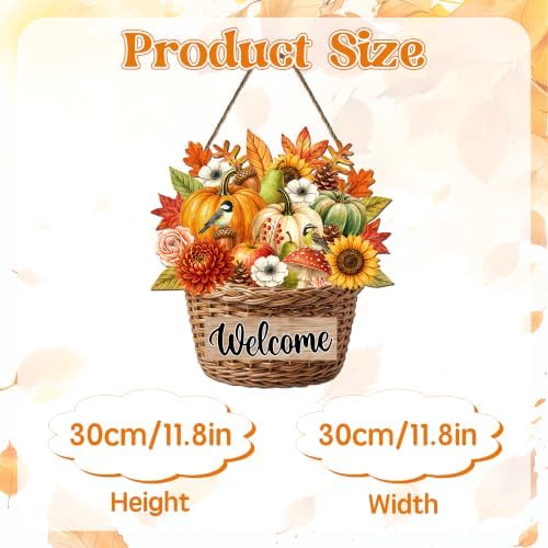 Thanksgiving Front Door Sign Rustic Sunflower Fall Door Decorations Wood Sign Farmhouse Maple Leaves Wreath Door, alternate
