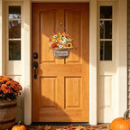 Thanksgiving Front Door Sign Rustic Sunflower Fall Door Decorations Wood Sign Farmhouse Maple Leaves Wreath Door, alternate