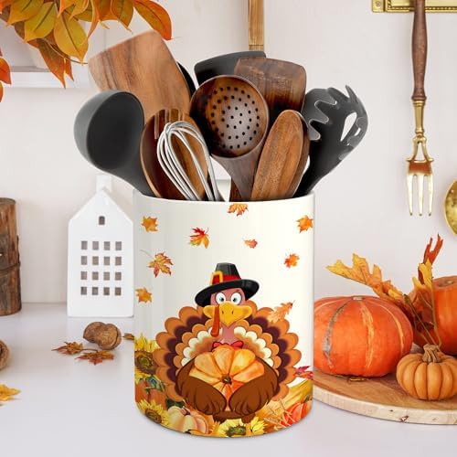 Thanksgiving Kitchen Decor, Thanksgiving Ceramic Utensil Holder, alternate view 2