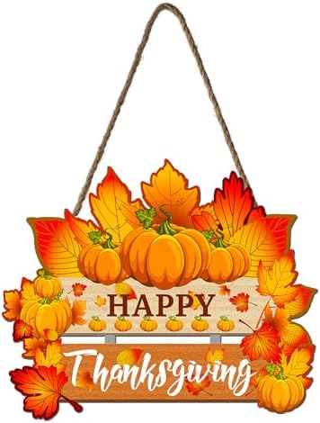 Thanksgiving Pumpkin Door Sign - Rustic Wall Art Plaque for Front Door, Home Office Decoration - Hanging Holiday