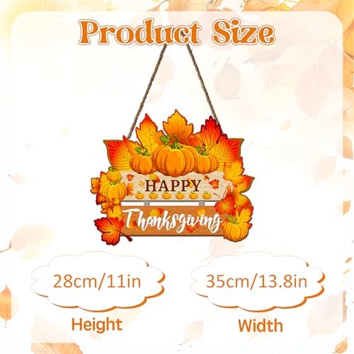 Thanksgiving Pumpkin Door Sign - Rustic Wall Art Plaque for Front Door, Home Office Decoration - Hanging Holiday, alternate