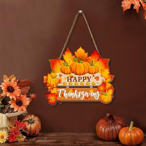 Thanksgiving Pumpkin Door Sign - Rustic Wall Art Plaque for Front Door, Home Office Decoration - Hanging Holiday, alternate