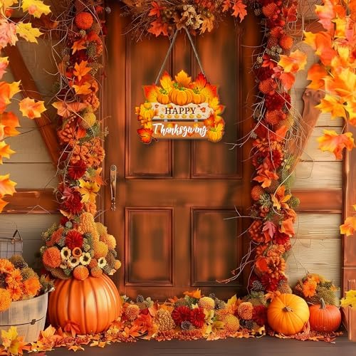 Thanksgiving Pumpkin Door Sign - Rustic Wall Art Plaque for Front Door, Home Office Decoration - Hanging Holiday, alternate