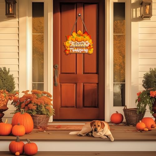 Thanksgiving Pumpkin Door Sign - Rustic Wall Art Plaque for Front Door, Home Office Decoration - Hanging Holiday, alternate