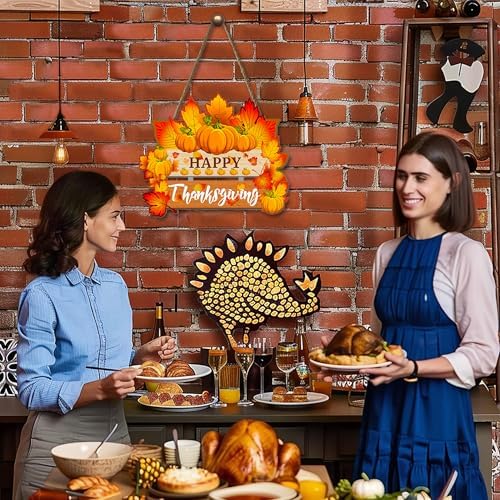Thanksgiving Pumpkin Door Sign - Rustic Wall Art Plaque for Front Door, Home Office Decoration - Hanging Holiday, alternate