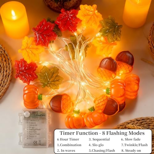 Thanksgiving String Lights,10FT 20LED Fall Decor Lights Battery Operated Waterproof Hang Autumn Fairy Light for, alternate
