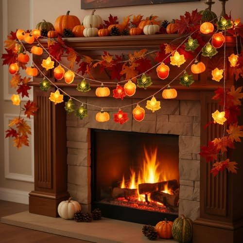 Thanksgiving String Lights,10FT 20LED Fall Decor Lights Battery Operated Waterproof Hang Autumn Fairy Light for, alternate