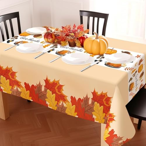 Thanksgiving Tablecloth, 3 Pack Disposable Plastic Tablecloth 54" x 108" Thanksgiving Decorations, Autumn Maple, alternate