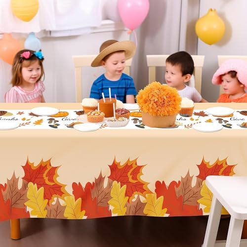 Thanksgiving Tablecloth, 3 Pack Disposable Plastic Tablecloth 54" x 108" Thanksgiving Decorations, Autumn Maple, alternate