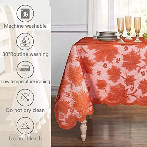 Thanksgiving Tablecloth 60 × 104 Inch for 8-10 Seats Maples Leaves Lace in 60 × 104 Inch, alternate view 6