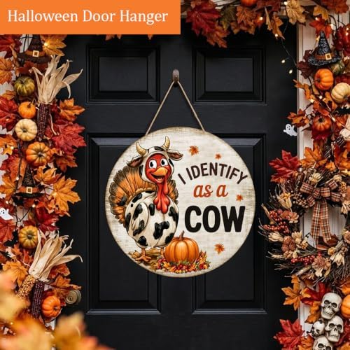 Thanksgiving Turkey Decorations Door Sign for Home, I Identify as a Cow, alternate view 3