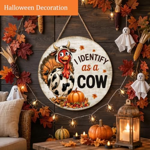 Thanksgiving Turkey Decorations Door Sign for Home, I Identify as a Cow, alternate view 4