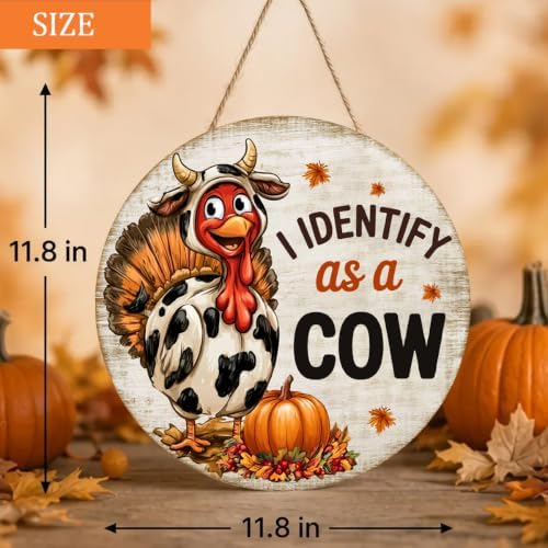 Thanksgiving Turkey Decorations Door Sign for Home, I Identify as a Cow, alternate view 5