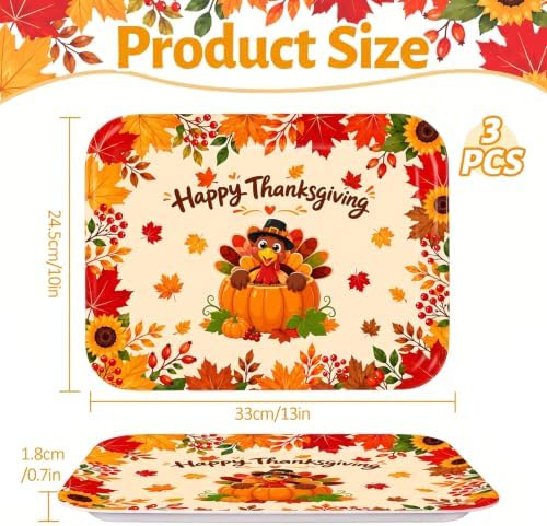 Thanksgiving Turkey Serving Platters, Serving Trays, 3 Pack, 13x10 in Large in 3Pcs Thanksgiving Turkey, alternate view 3