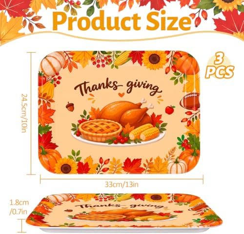 Thanksgiving Turkey Serving Platters Trays, 3 Pack, 13x10 Inch in Large in 3Pcs Thanks Giving, alternate view 3