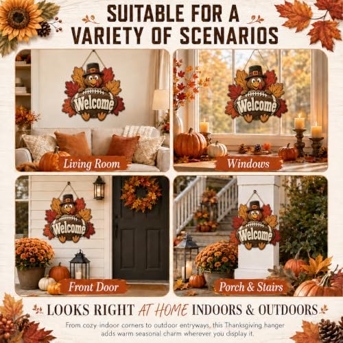 Thanksgiving Welcome Door Sign, Wooden Football Turkey Fall Hanging Decor, alternate view 6