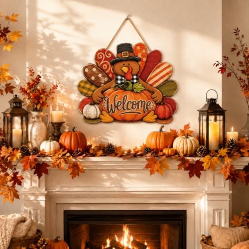 Thanksgiving Welcome Turkey Door Sign, Wooden Pumpkin Fall Decor, alternate view 3