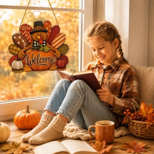 Thanksgiving Welcome Turkey Door Sign, Wooden Pumpkin Fall Decor, alternate view 5