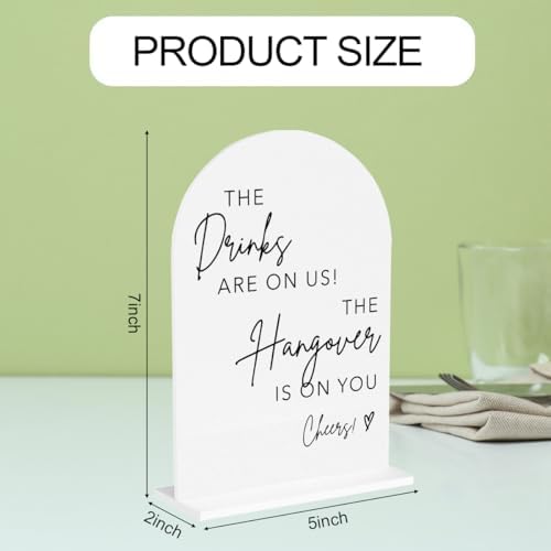 The Drinks Are On Us Acrylic Sign, Wedding Engagement Bridal Shower Open Bar Decor for Ceremony Modern, alternate view 2