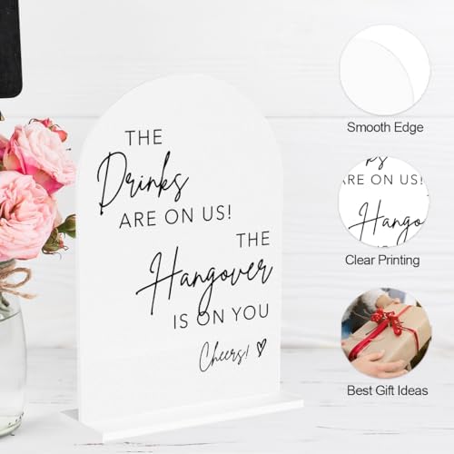 The Drinks Are On Us Acrylic Sign, Wedding Engagement Bridal Shower Open Bar Decor for Ceremony Modern, alternate view 3