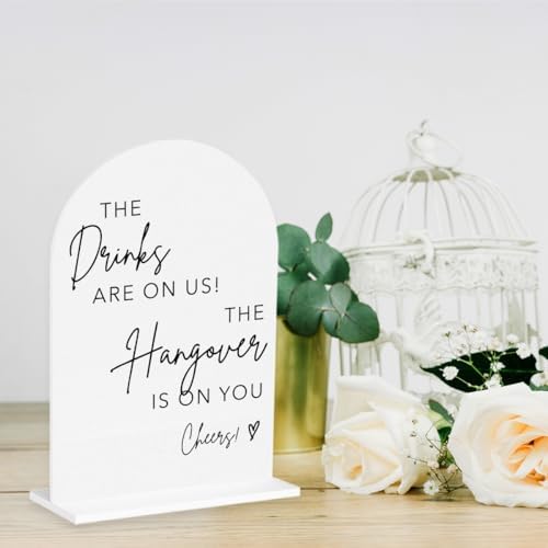 The Drinks Are On Us Acrylic Sign, Wedding Engagement Bridal Shower Open Bar Decor for Ceremony Modern, alternate view 4