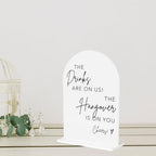 The Drinks Are On Us Acrylic Sign, Wedding Engagement Bridal Shower Open Bar Decor for Ceremony Modern, alternate view 5