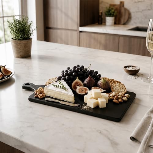 The Fine Living Co. Black Long Charcuterie Boards, Paddle Board, 16x8x0.6" in 16x8 inches in 16x8"-Black, alternate view 2